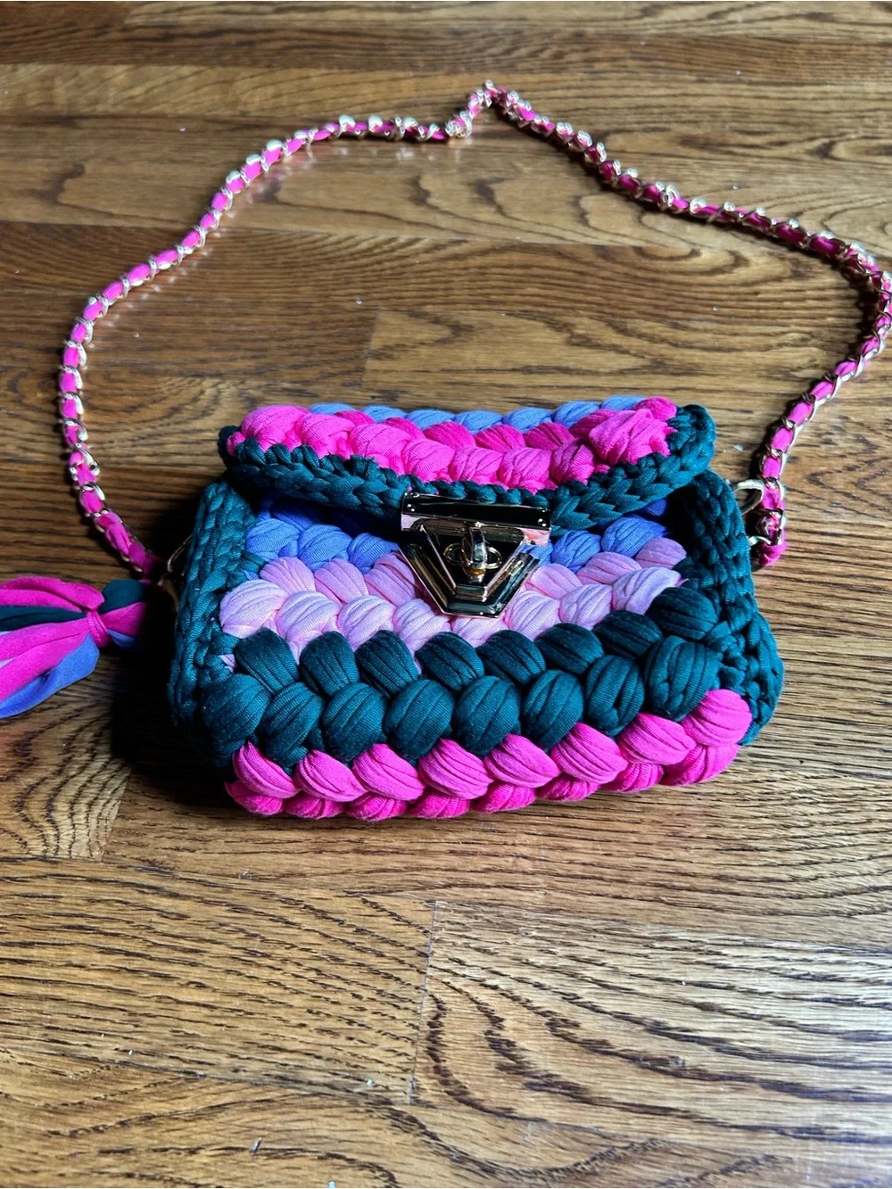 Handmade Colorful Crochet Crossbody Purse Pink, Blue, Lavender, Teal w/ tassel